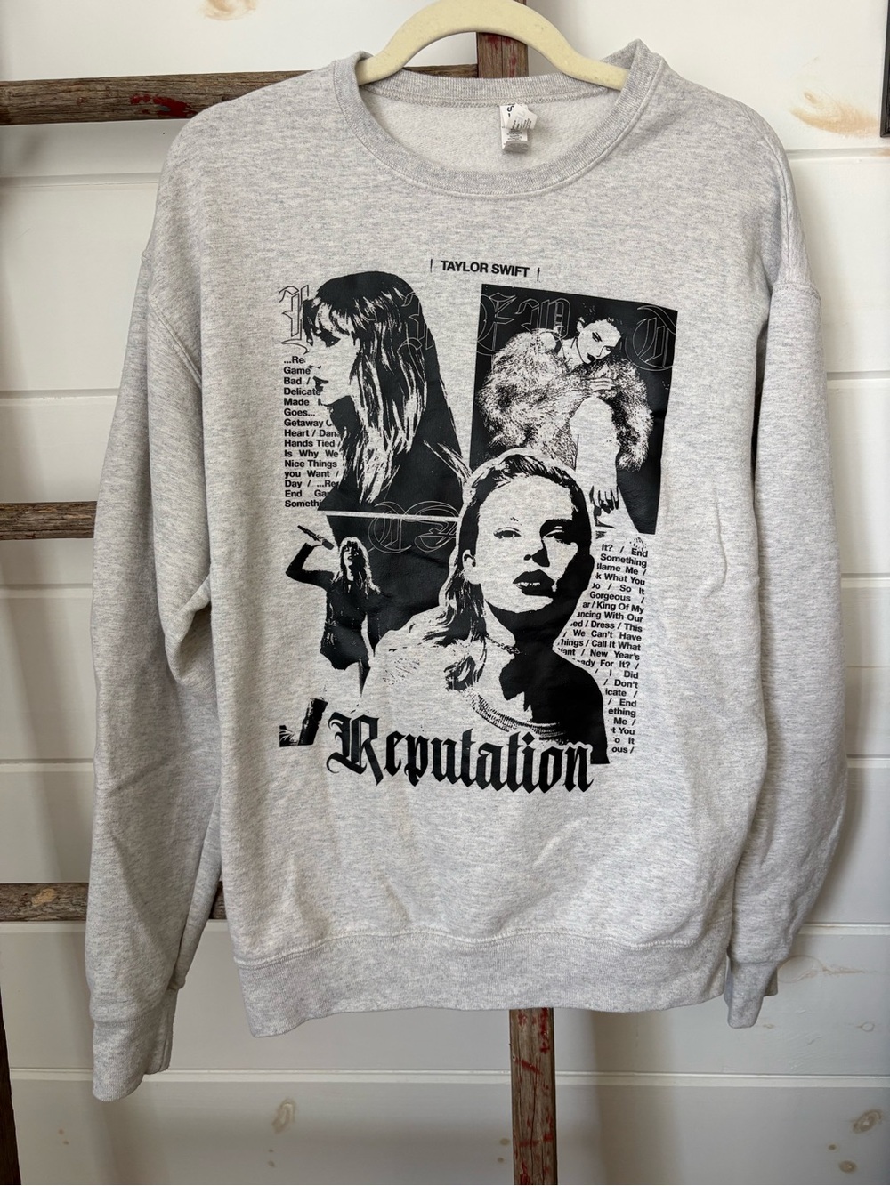 Taylor Swift Gray Crewneck Sweatshirt with Black Graphic "Reputation"
